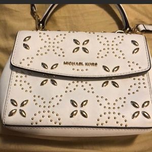 White Michael Kors bag with floral bead design